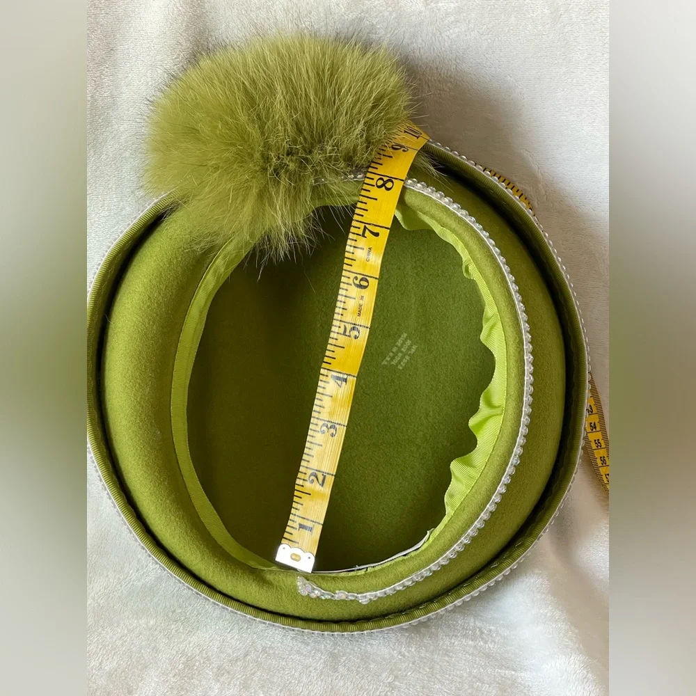 Stunning Mr D’s Vintage hat green wool and rhinestones Sunday church wedding